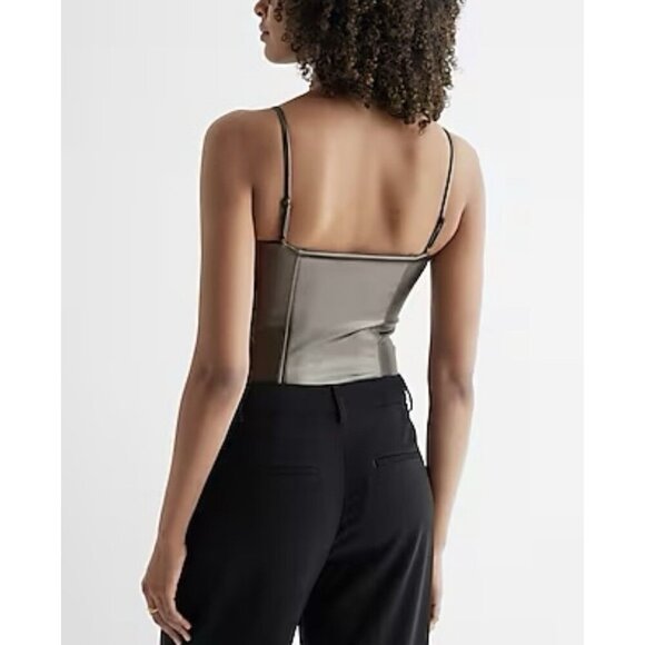 Express Womens Body Contour Metallic Faux Leather Cropped Cami XS NWT $54 - Picture 4 of 16